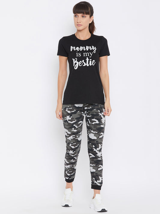 Austin Wood Women's Charcoal Full Sleeves Printed Track Suit