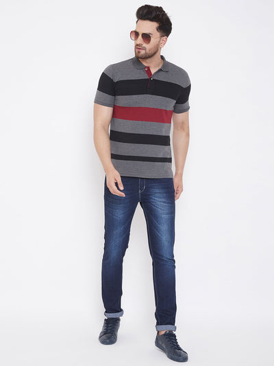 Grey Striper Polo T-shirt
