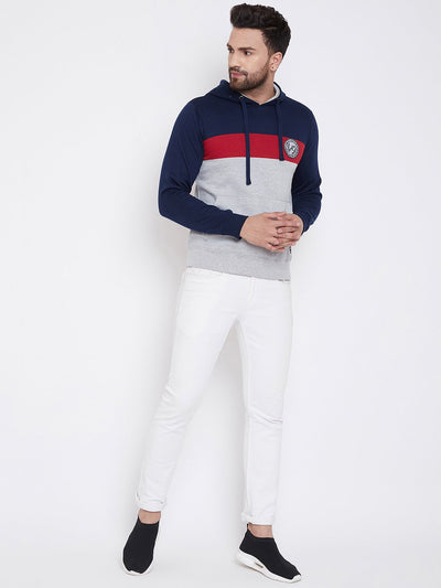 Men's Grey Colorblocked Hooded Sweatshirt