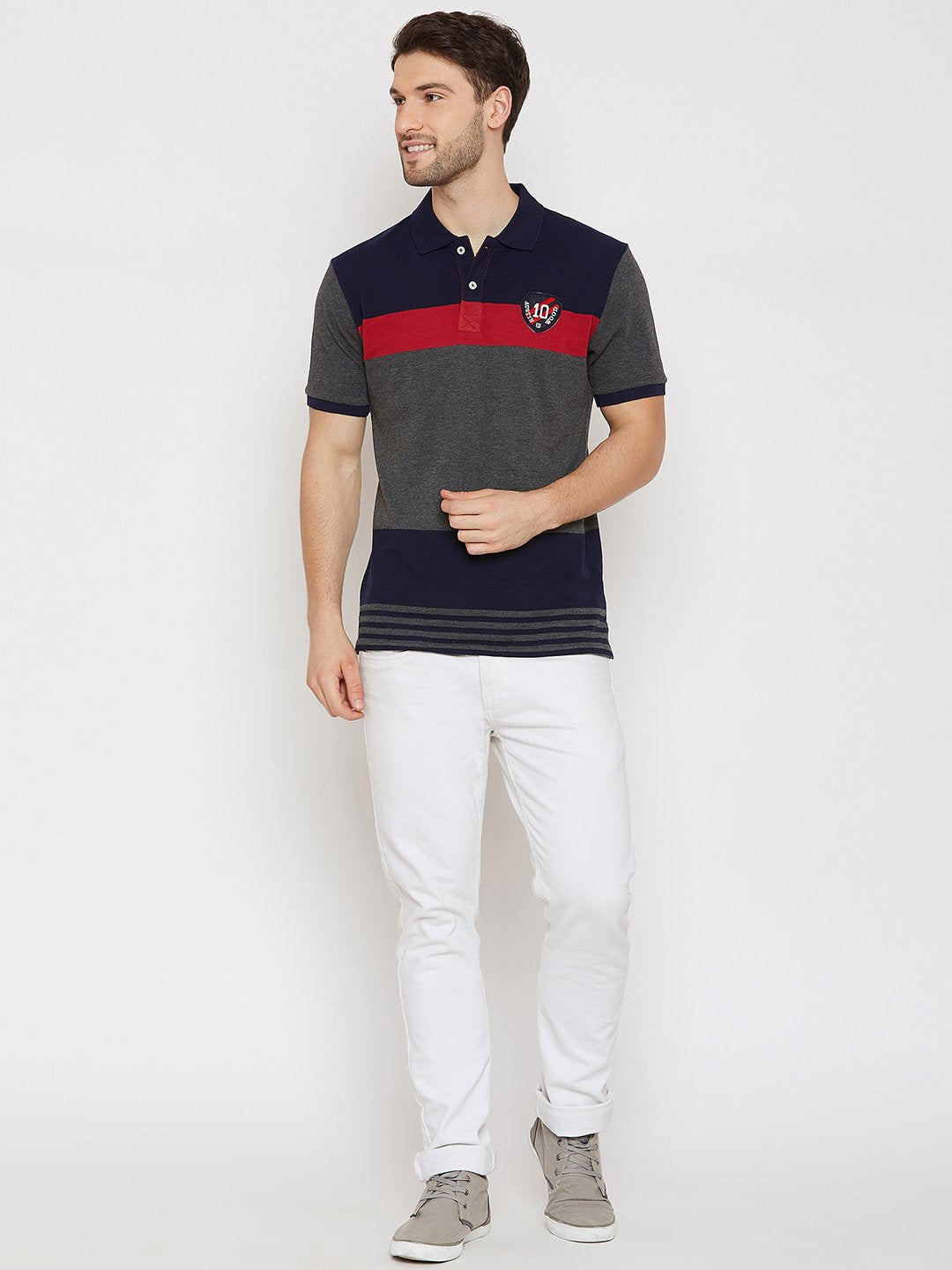 Grey Color Block Polo T-shirt