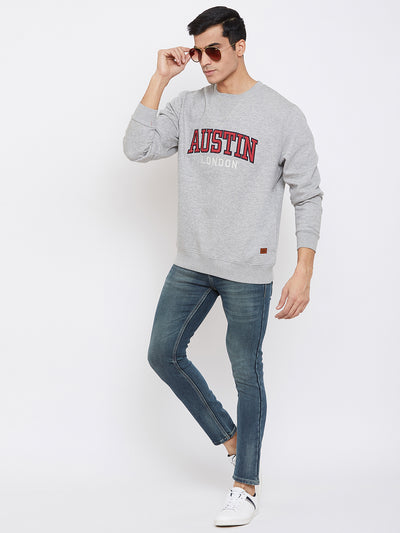 Austin Wood Men's Grey Full Sleeves Solid Round Neck Sweatshirt
