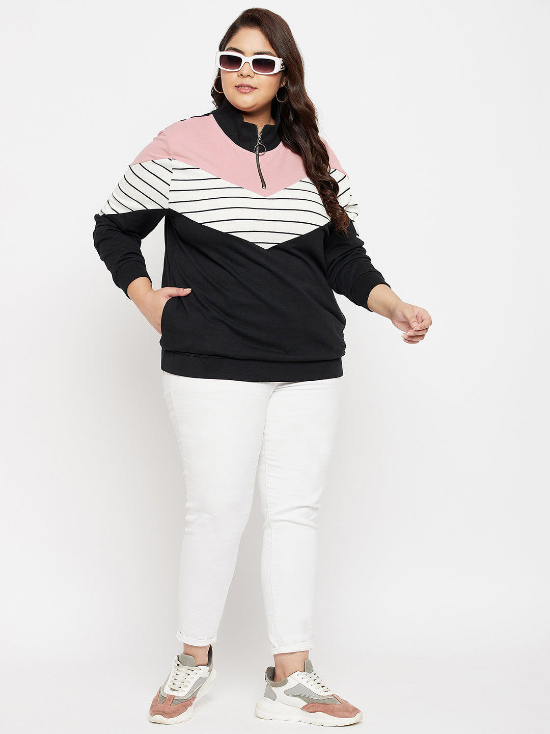 Austivo Women Colour Block High Neck Sweatshirt