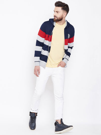 Men's Navy Blue Striper Hooded Sweatshirt