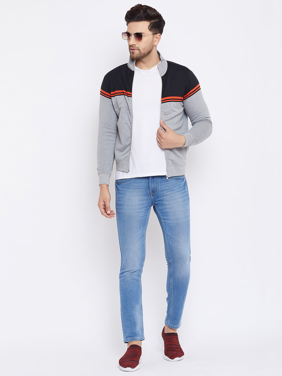 Austin Wood Men's Grey Full Sleeves Colorblocked High Neck Sweatshirt