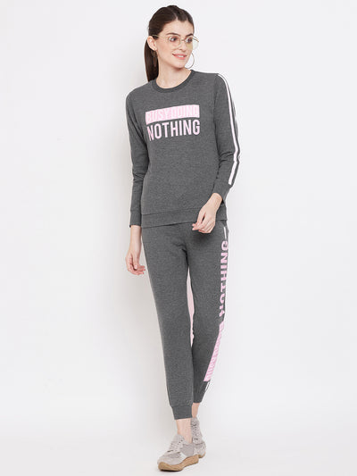 Austin Wood Women's Charcoal Full Sleeves Printed Track Suit
