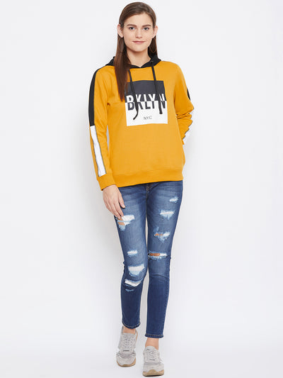 Women's Yellow Solid Long Sleeves Hooded Sweatshirt