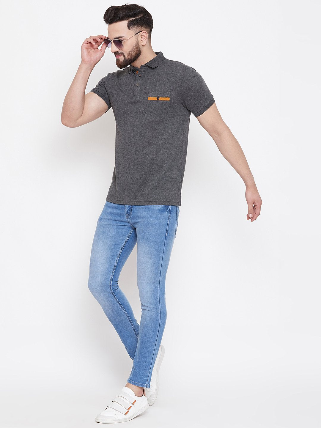 Grey Plain Polo T-shirt