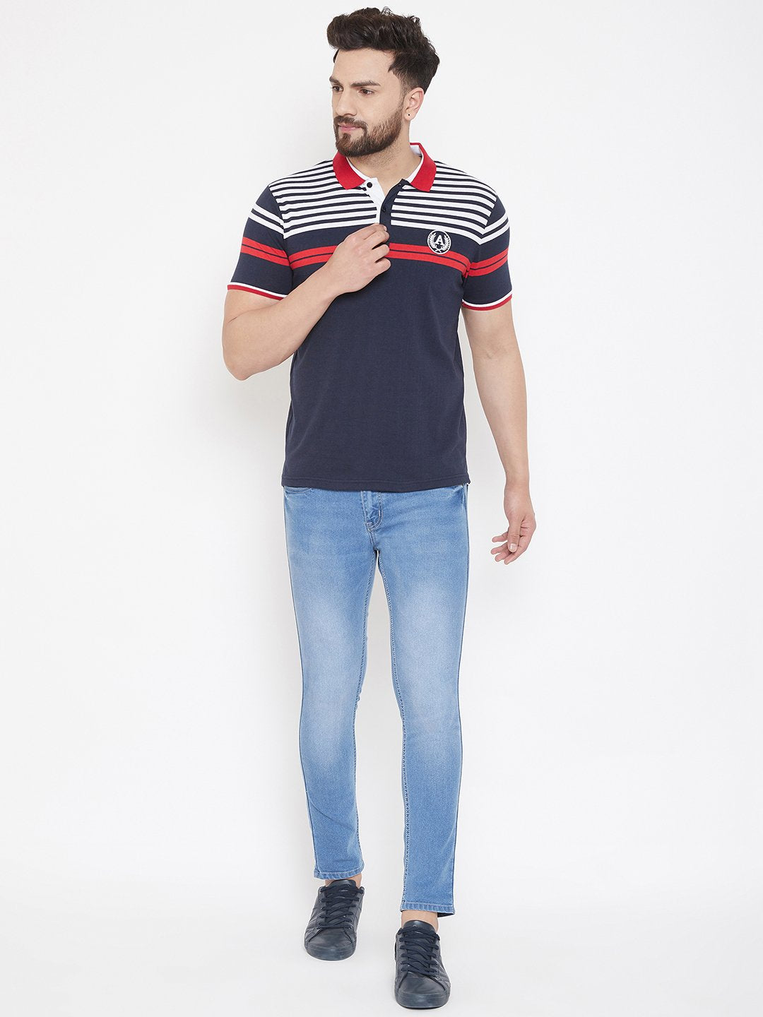 Navy blue Striper Polo T-shirt