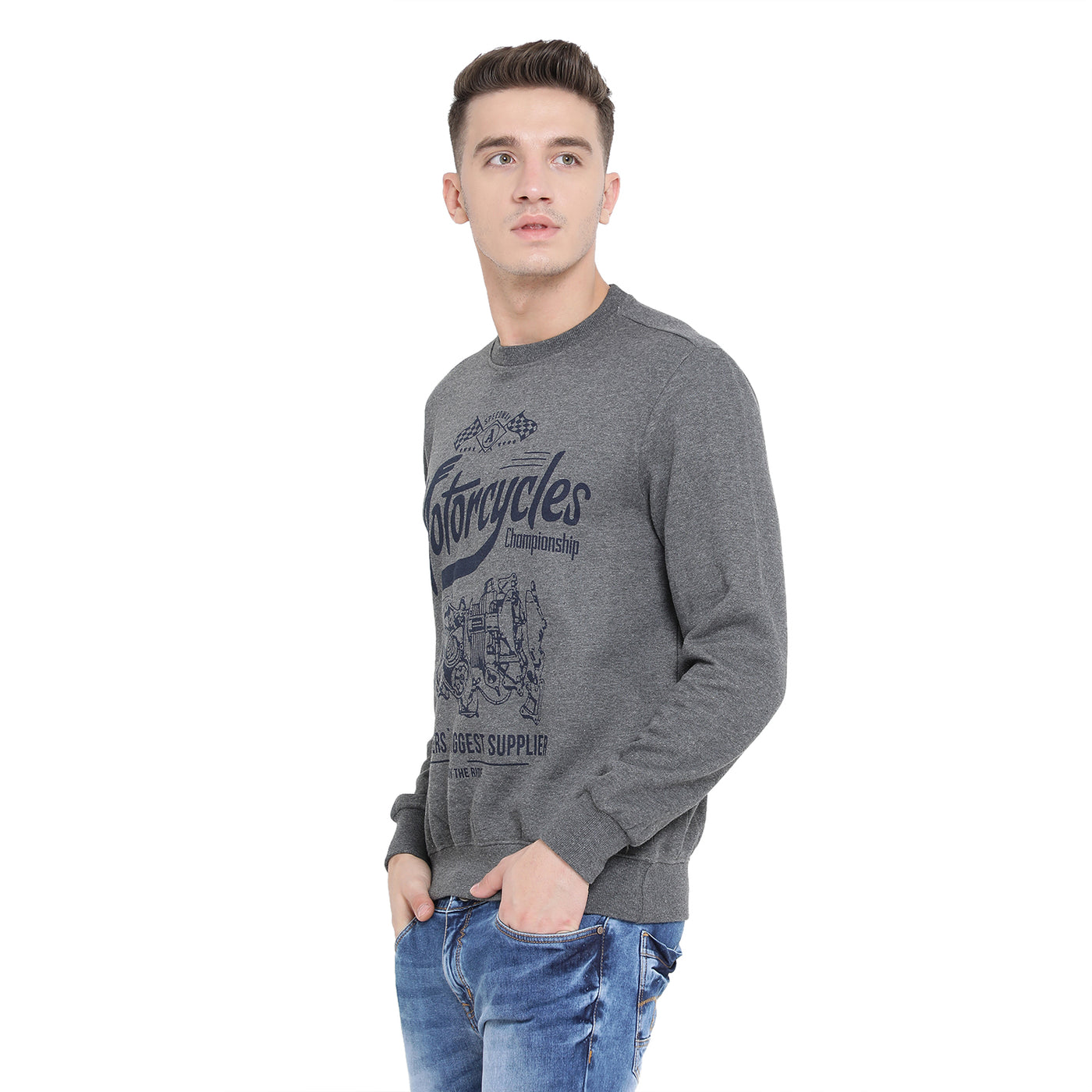 Men's Anthra Printed Round Neck Sweatshirt
