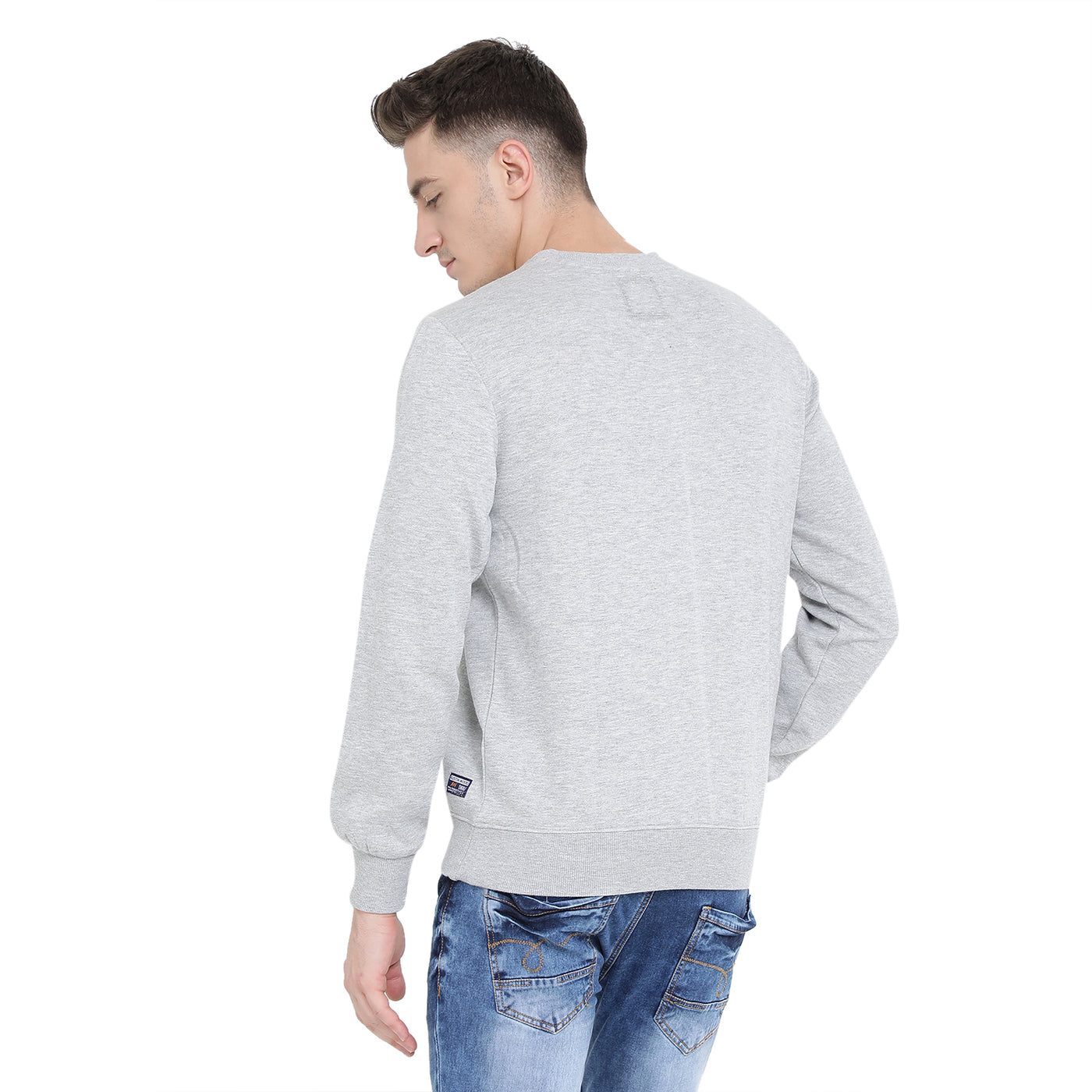 Men's Grey Printed Round Neck Sweatshirt