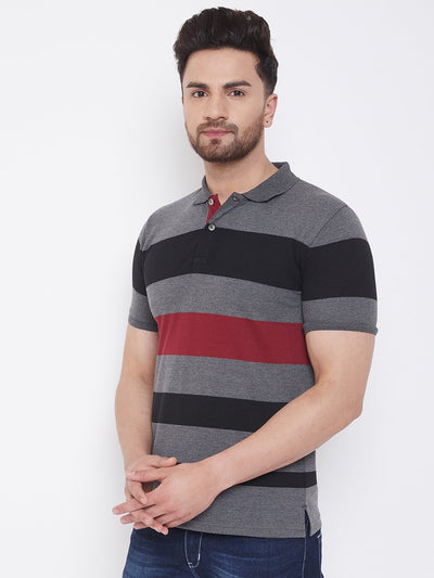 Grey Striper Polo T-shirt