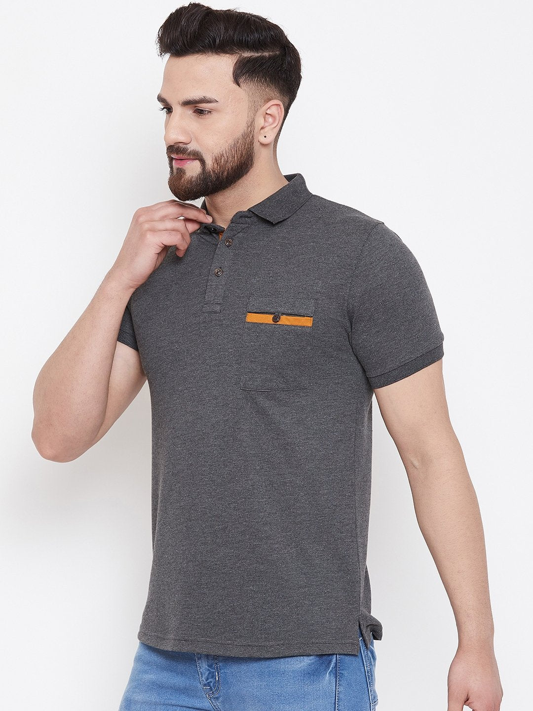 Grey Plain Polo T-shirt