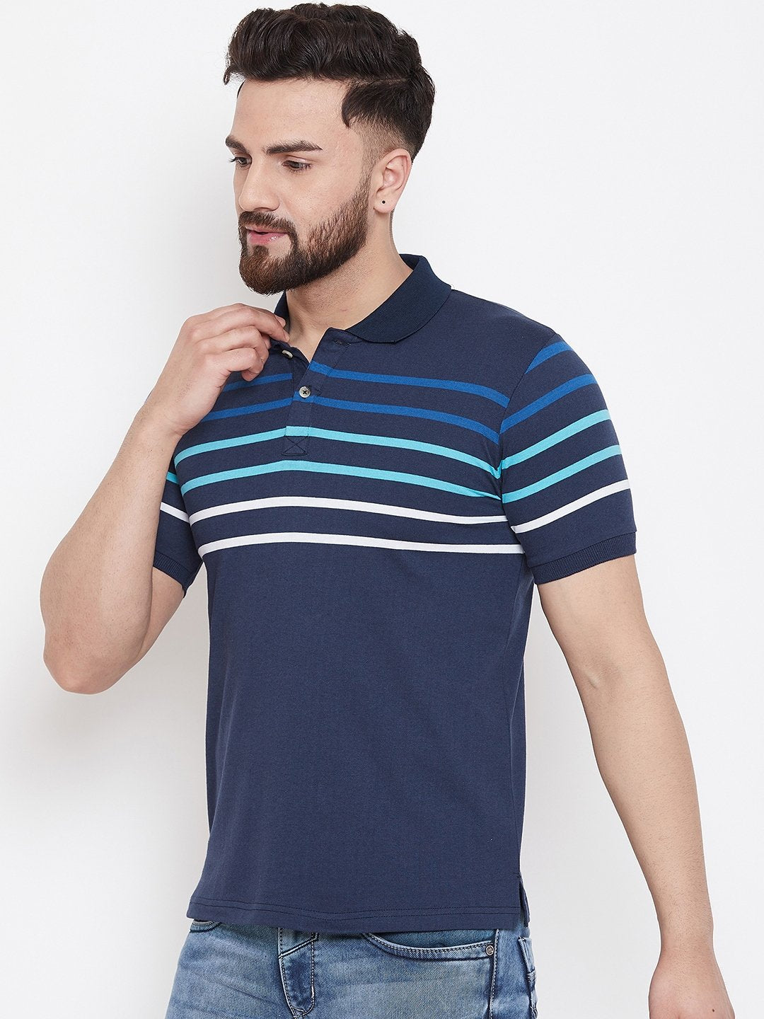 Navy Stripers Polo T-shirt