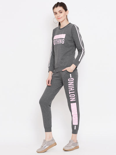 Austin Wood Women's Charcoal Full Sleeves Printed Track Suit