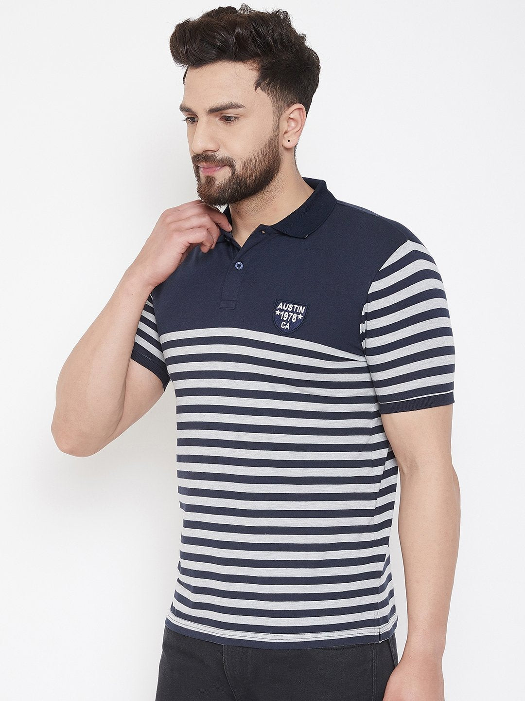 Navy blue Striper Polo T-shirt