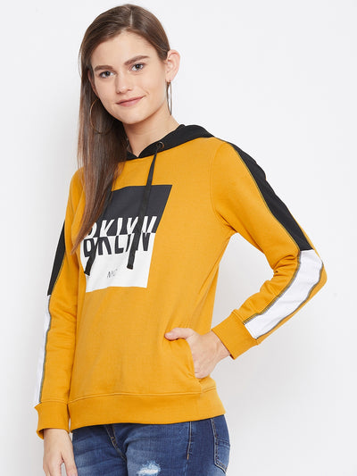 Women's Yellow Solid Long Sleeves Hooded Sweatshirt