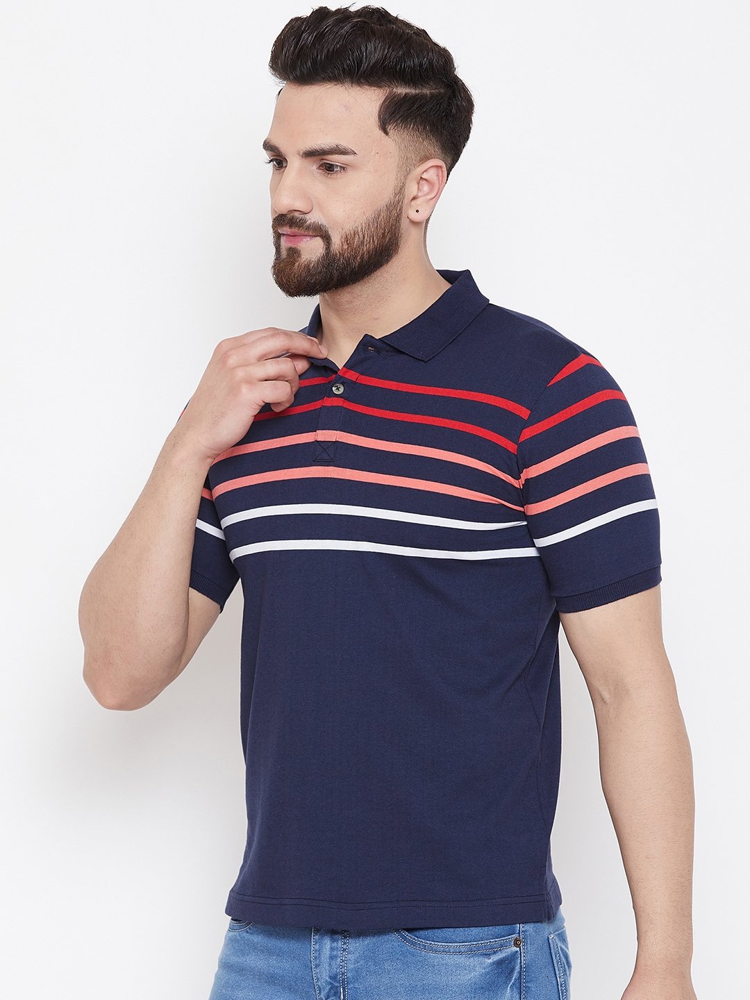 Navy Stripers Polo T-shirt