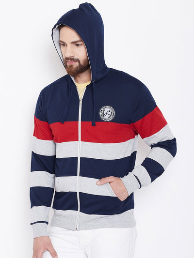 Men's Navy Blue Striper Hooded Sweatshirt
