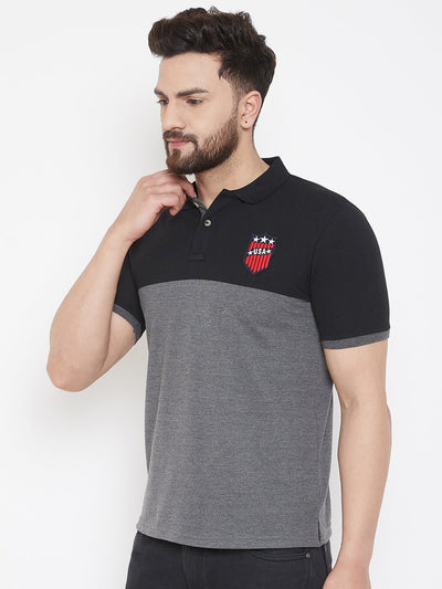 Grey Self Design Polo T-shirt