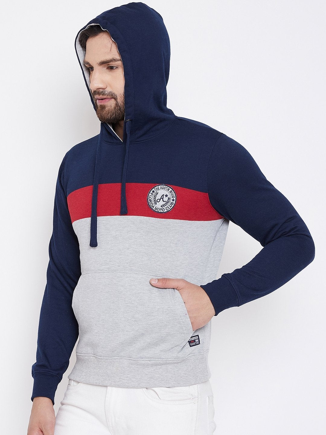Men's Grey Colorblocked Hooded Sweatshirt