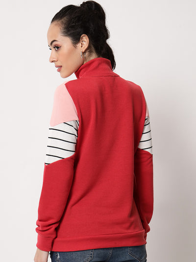Women's Multi Colorblocked Long Sleeves High Neck Sweatshirt