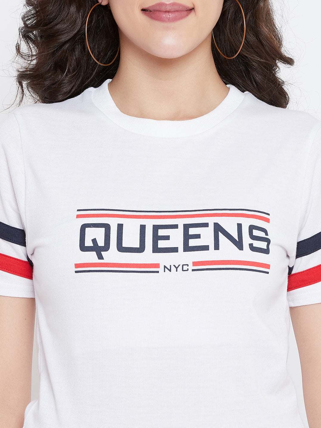 Austin Wood Women's White Solid Half Sleeves Track Suit With Chest Print