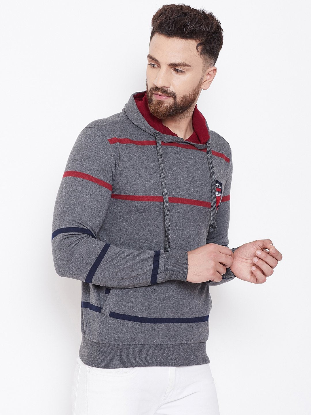 Men's Charcoal Striper Hooded Sweatshirt