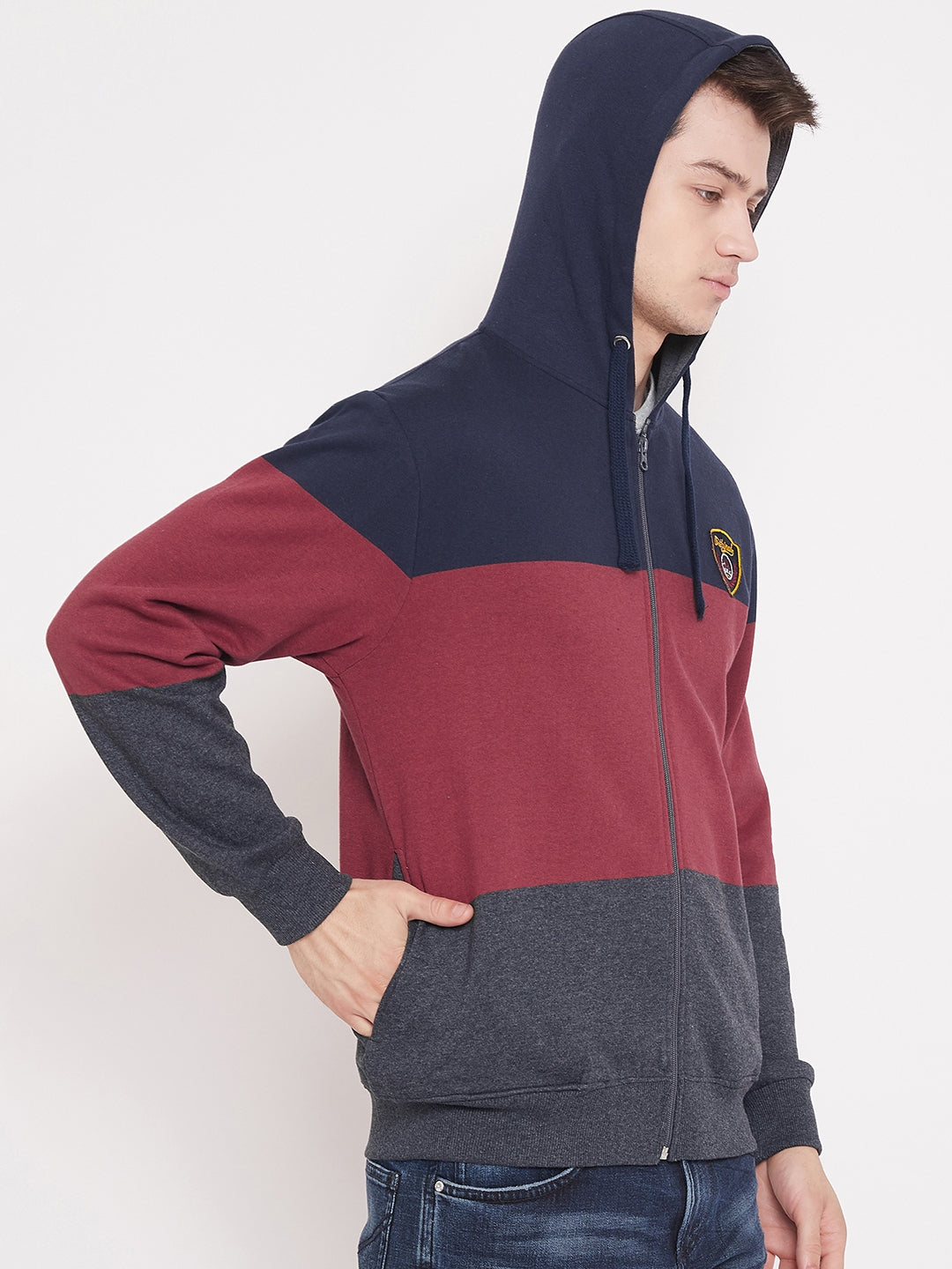 Austin Wood Men's Multi Full Sleeves Hooded Colorblocked Sweatshirt