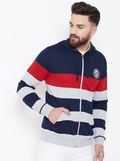 Men's Navy Blue Striper Hooded Sweatshirt