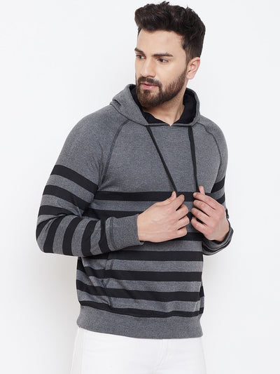 Men's Charcoal Striper Hooded Sweatshirt