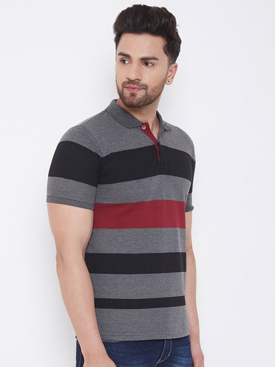 Grey Striper Polo T-shirt