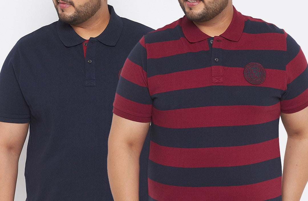 Pack of 2 Striped Men Polo Neck Multicolor T-Shirt