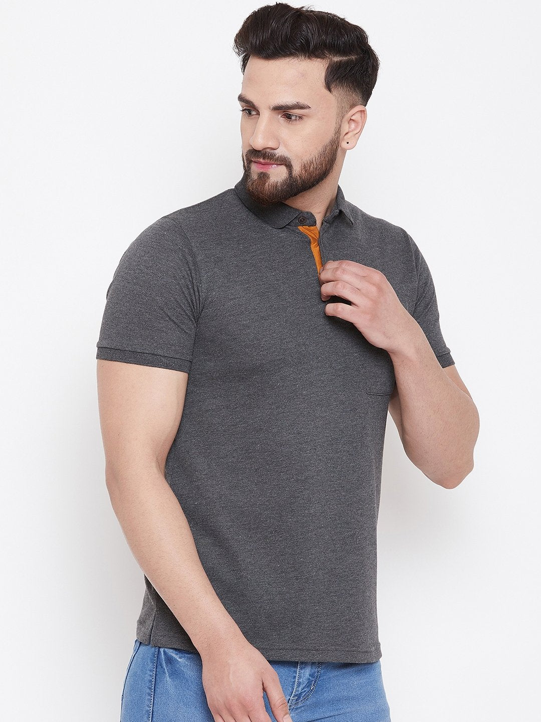 Grey Plain Polo T-shirt