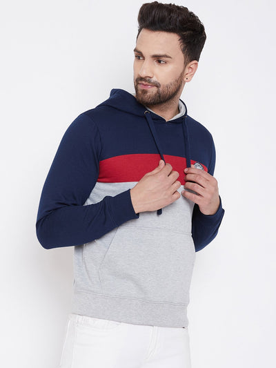 Men's Grey Colorblocked Hooded Sweatshirt