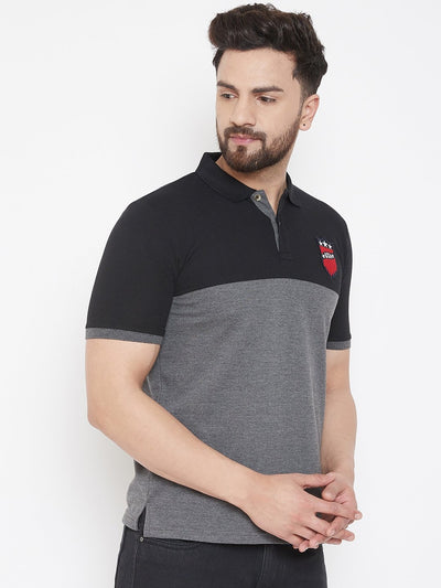 Grey Self Design Polo T-shirt