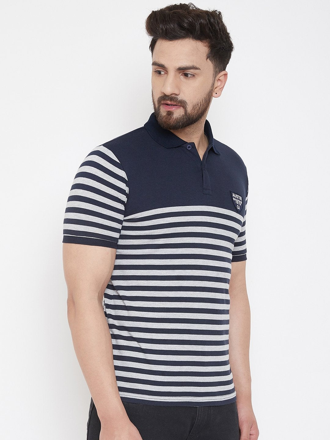 Navy blue Striper Polo T-shirt