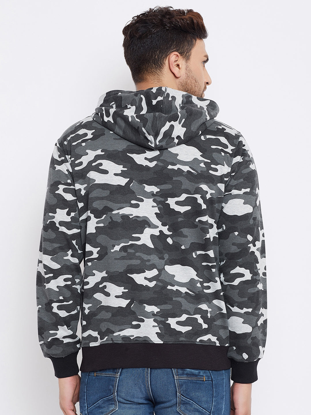 Austin Wood Men's Grey Full Sleeves Camo Print Hoodie Sweatshirt