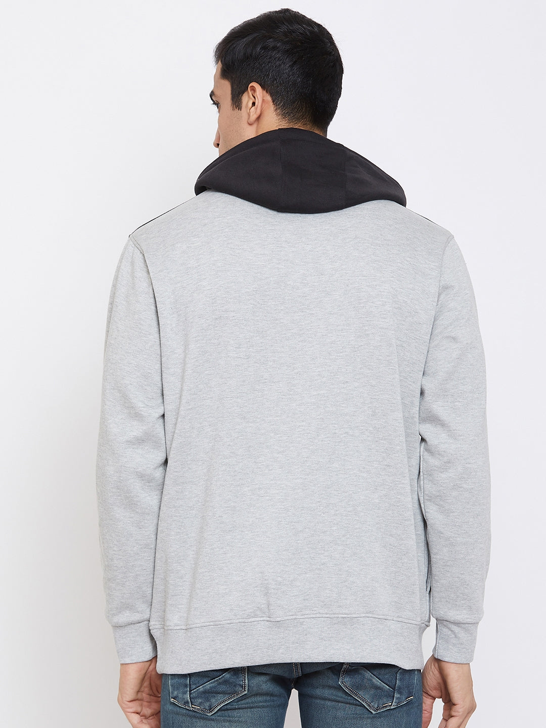 Austin Wood Men's Grey Full Sleeves Colorblocked Hooded Sweatshirt