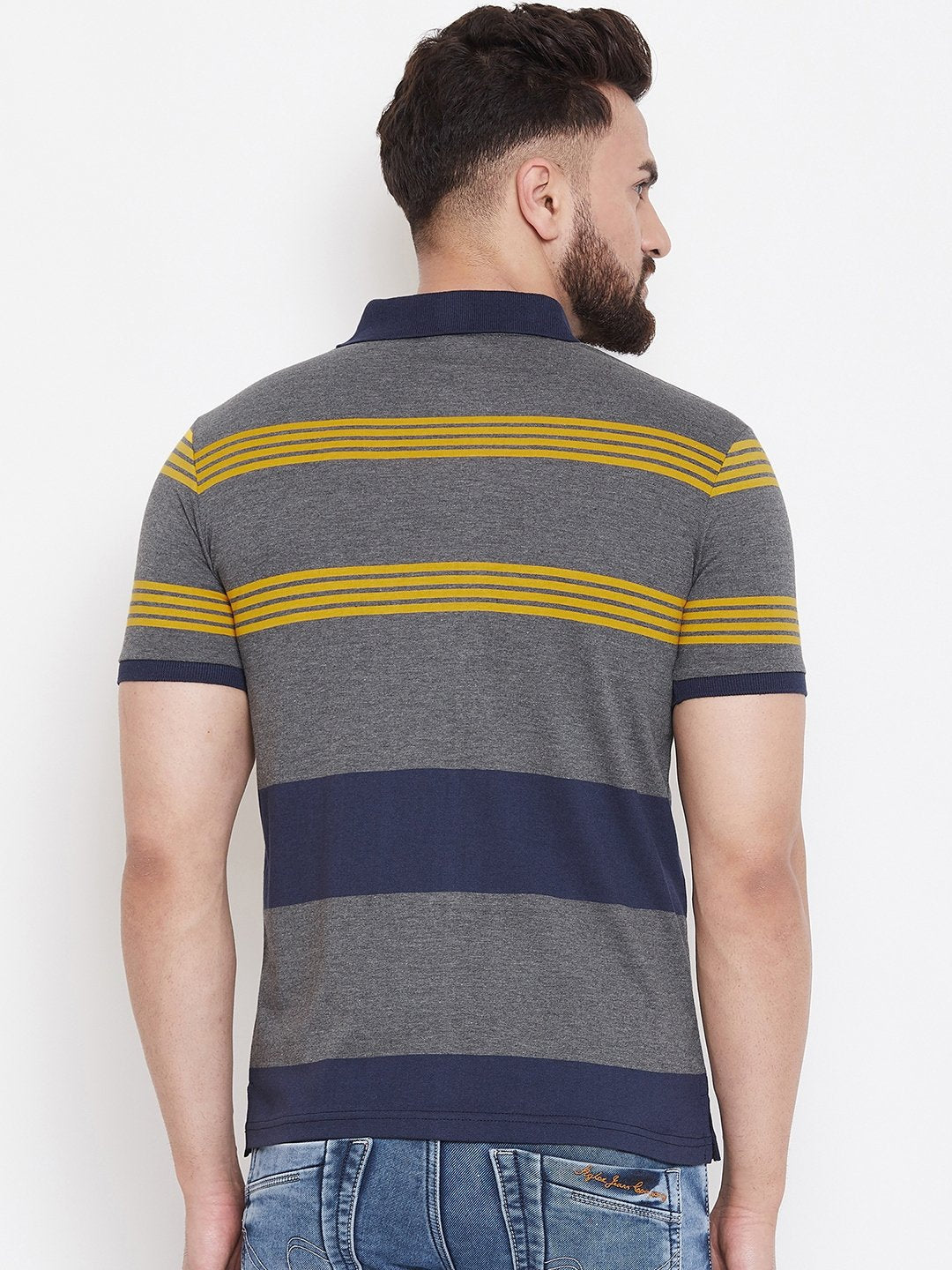 Austin Wood Grey Stripers Polo T-shirt