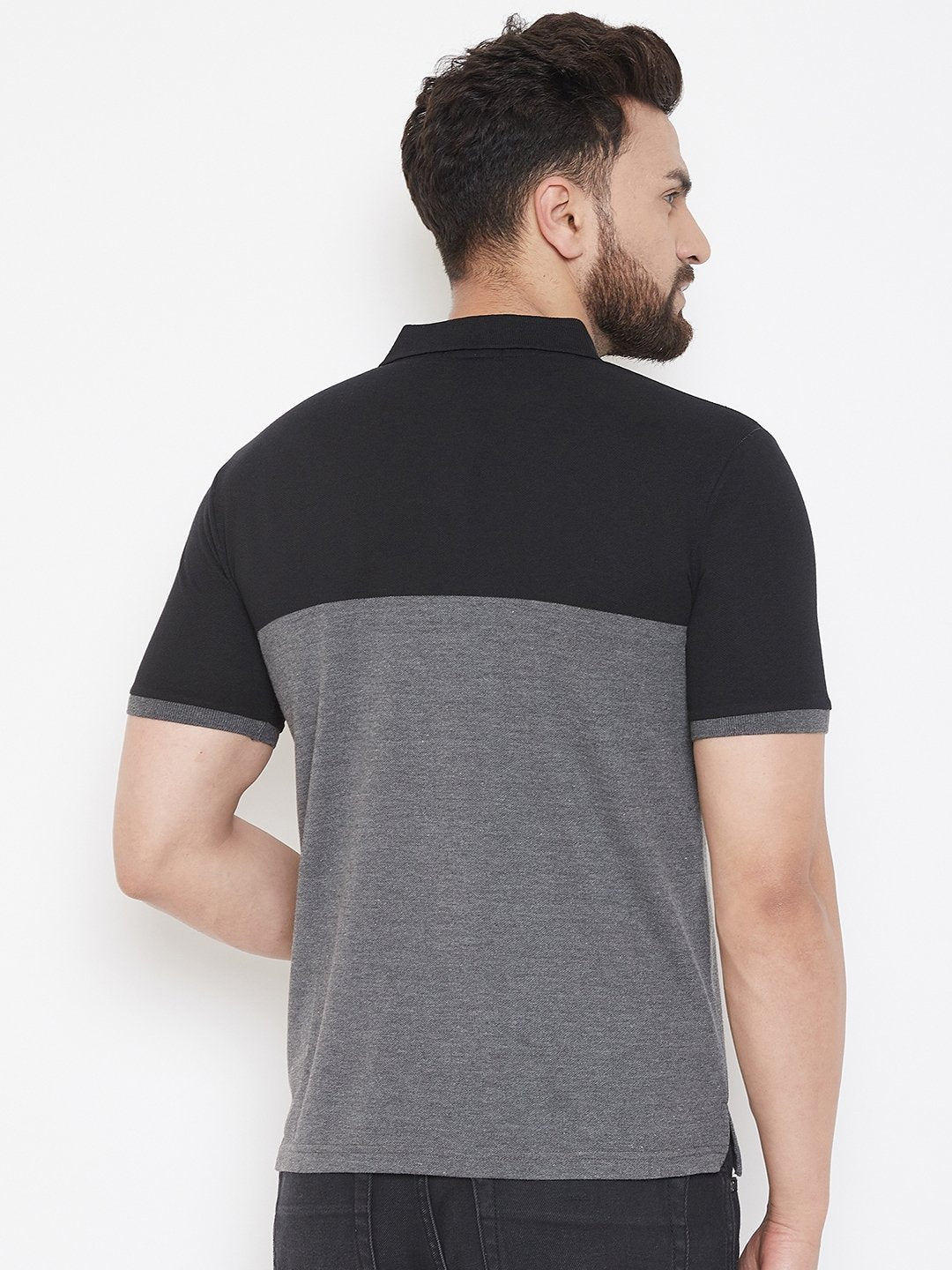 Grey Self Design Polo T-shirt