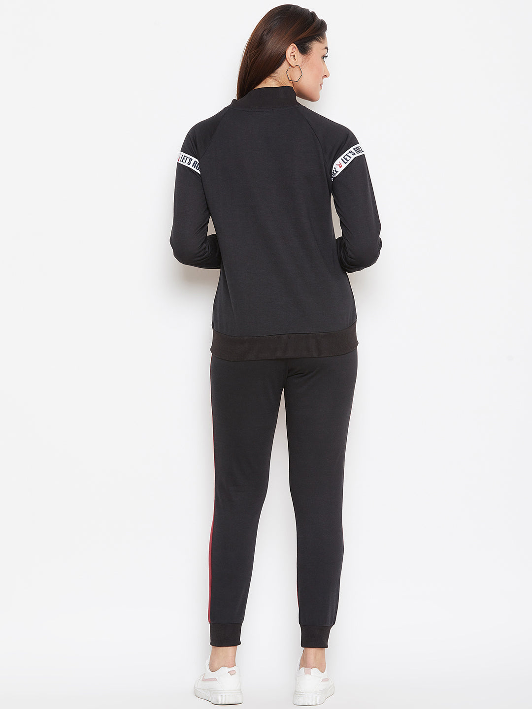Austin Wood Women'sBlack Full Sleeves Colorblocked High Neck Tracksuit