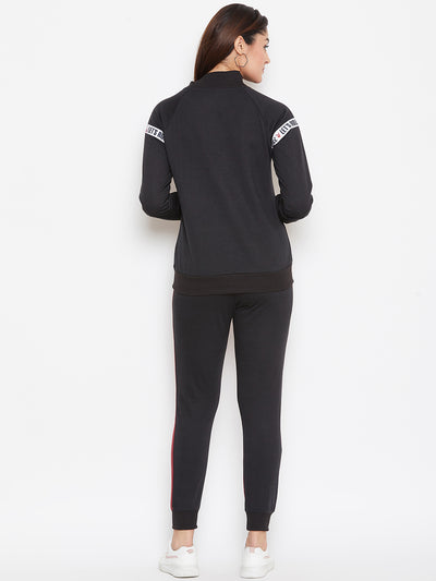 Austin Wood Women'sBlack Full Sleeves Colorblocked High Neck Tracksuit