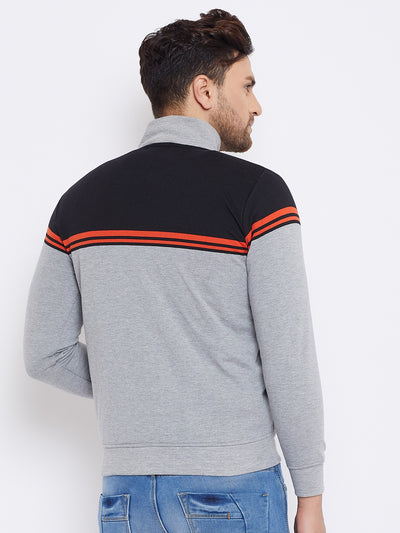 Austin Wood Men's Grey Full Sleeves Colorblocked High Neck Sweatshirt