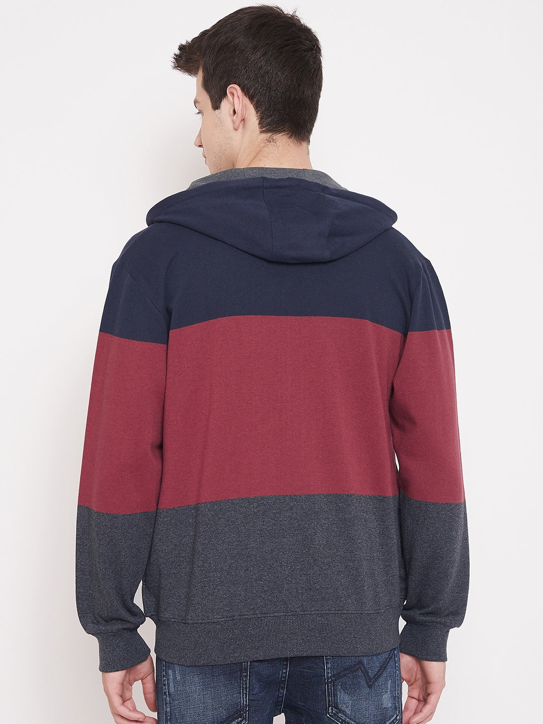 Austin Wood Men's Multi Full Sleeves Hooded Colorblocked Sweatshirt