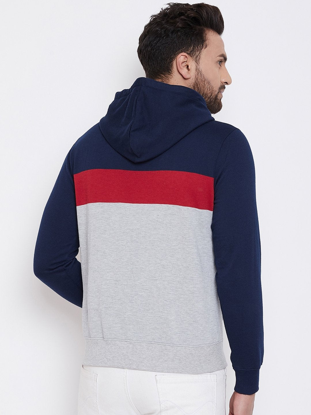 Men's Grey Colorblocked Hooded Sweatshirt