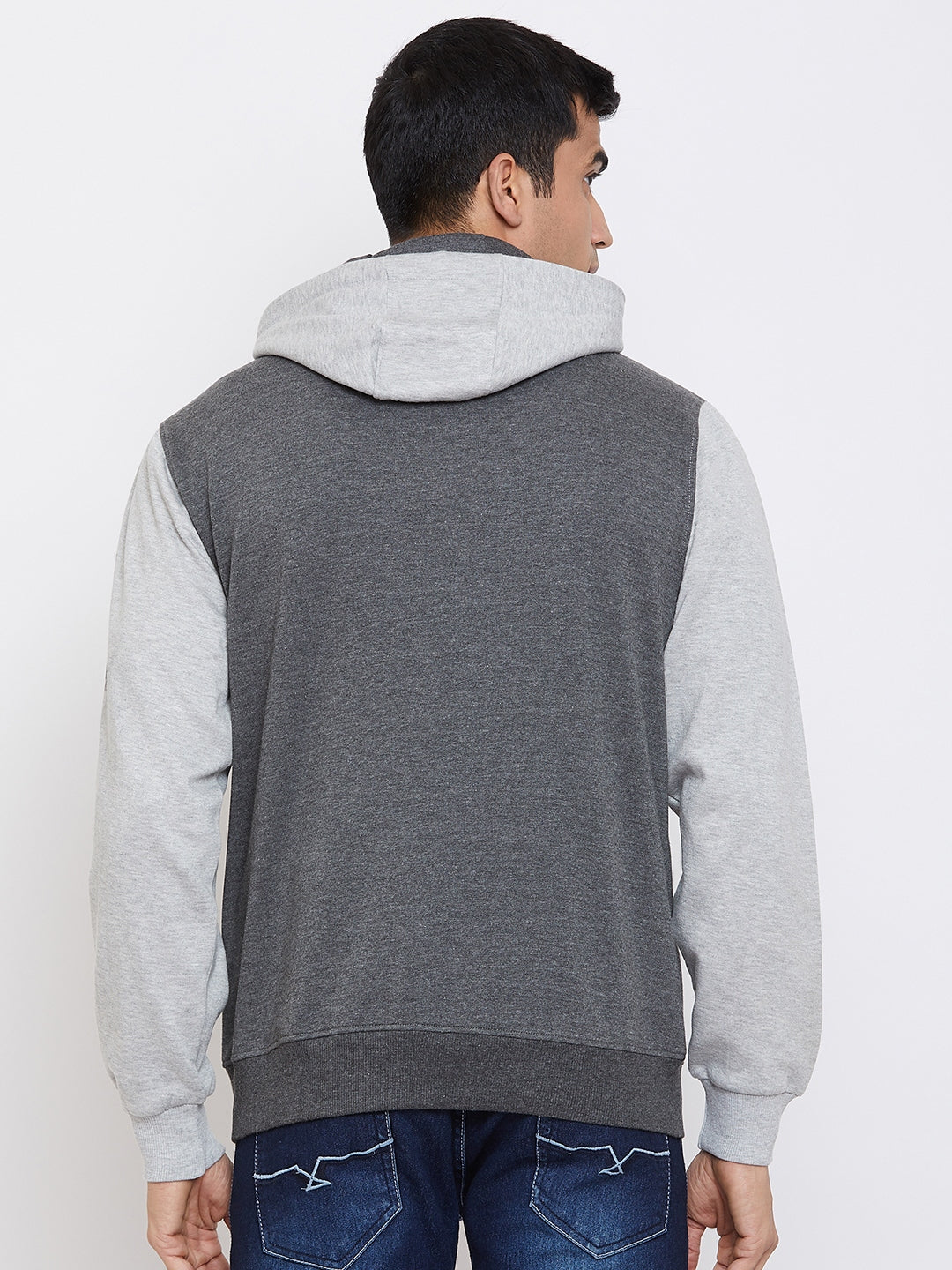 Austin Wood Men's Charcoal Full Sleeves Colorblocked Hooded Sweatshirt