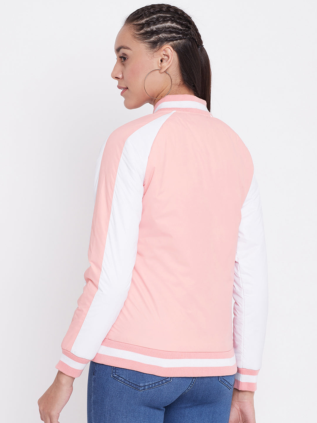 Austin Wood Women's Peach. Solid Bomber Neck Zipper Jacket