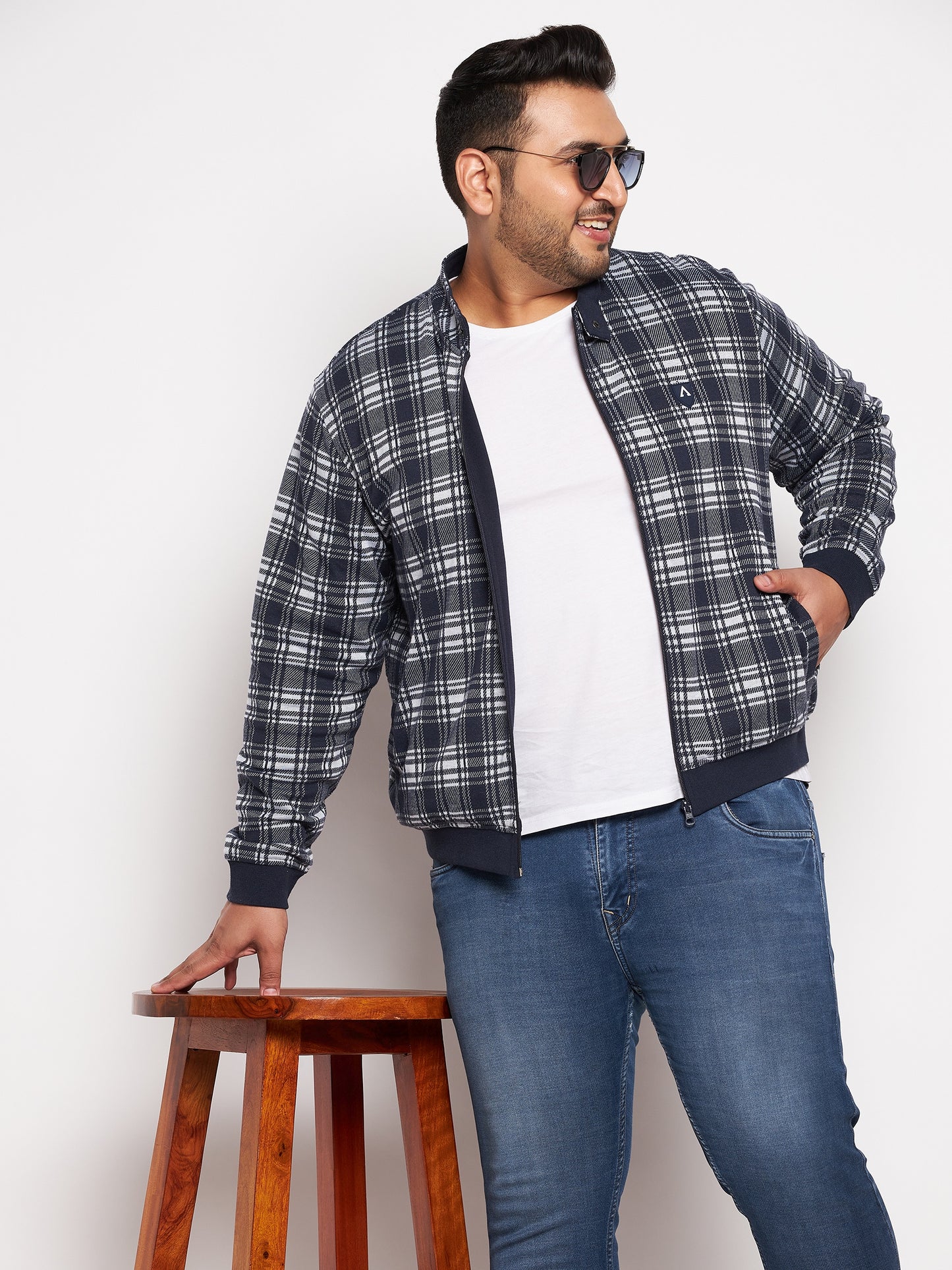 Full Sleeve Checkered Men Bomber Jacket