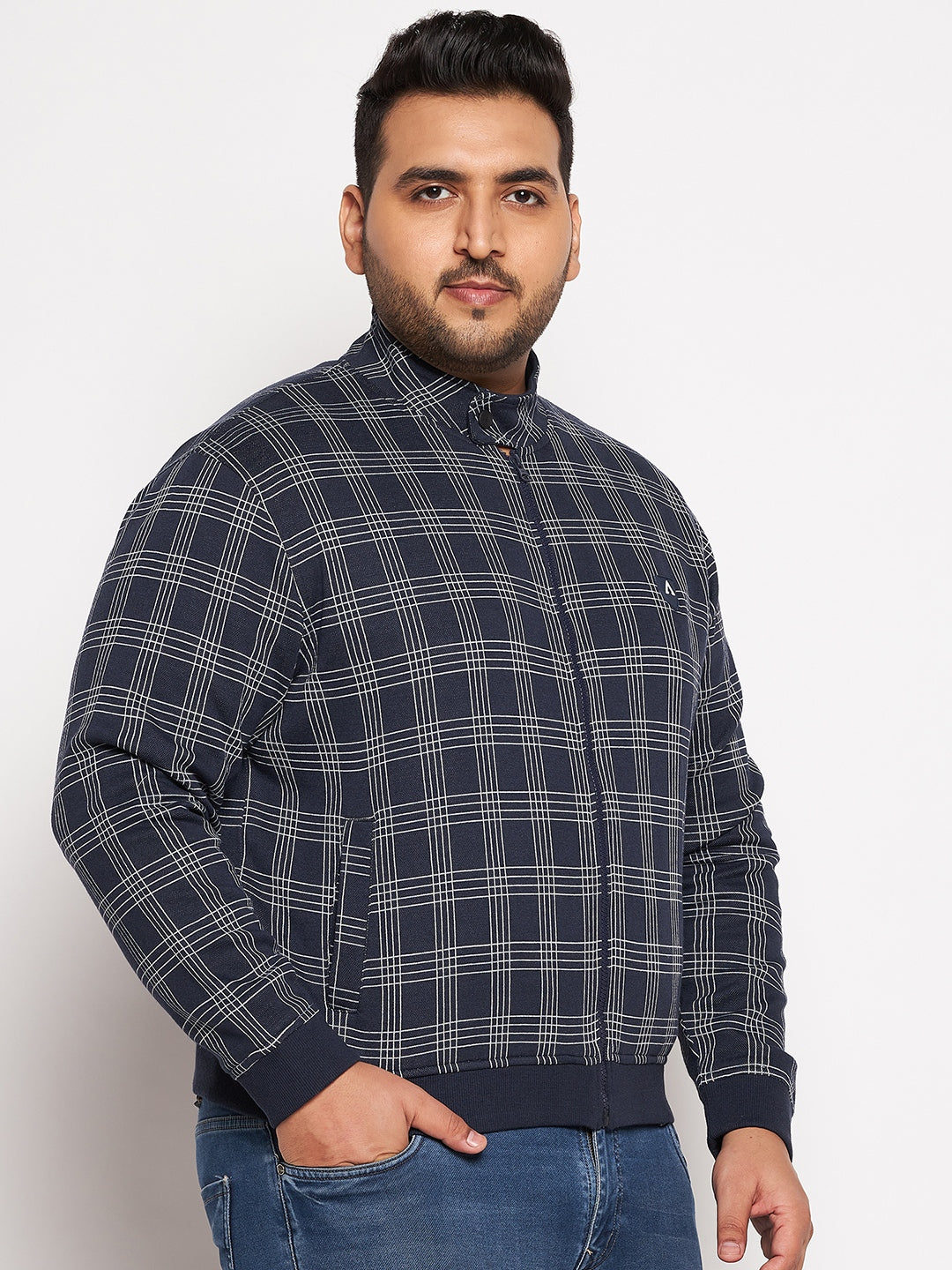 Full Sleeve Checkered Men Bomber Jacket