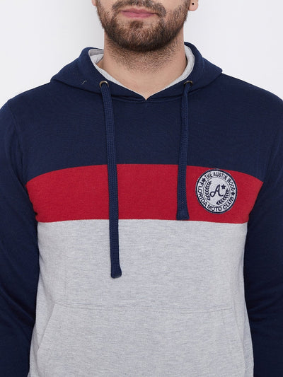 Men's Grey Colorblocked Hooded Sweatshirt